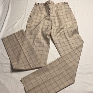 Higgins Slacks Slider Mens 35 Tan Purple Windowpane Plaid Vintage Pants USA NEW